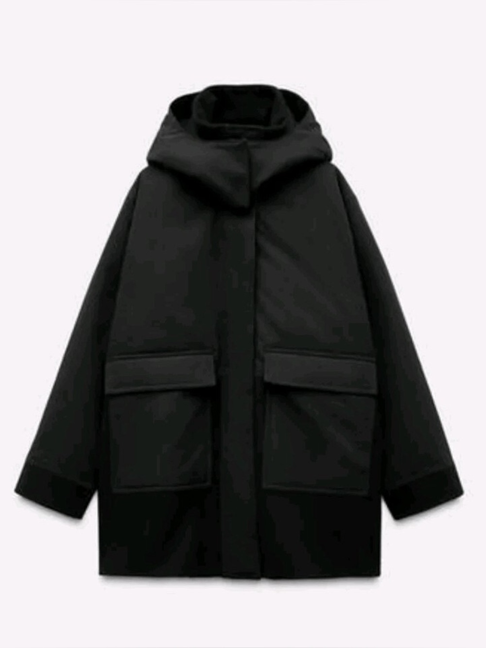 ZARA Black Hooded Oversized Parka Coat With Large Pockets Womens XE/S Ski NWT